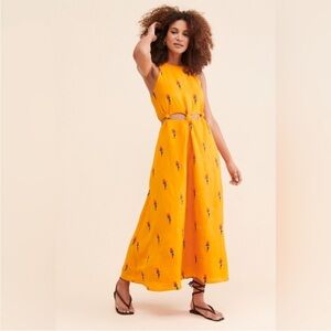 FARM Rio Yellow Sleeveless Maxi Dress with Parrot Print